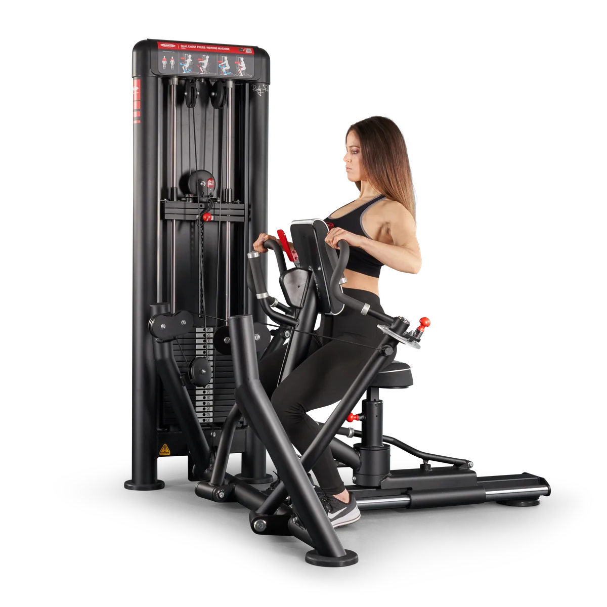 Dual chest press | rowing machine convergent view 9